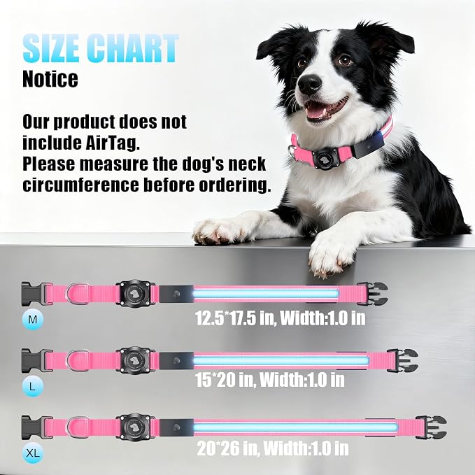 LED AirTag Dog Collar - Brightest Light Up Dog Collars, Pink XL | IP68 Waterproof Air Tag Dog Collar Holder, 1,600 Feet of High Visibility, Magnetic Charging, Dog Lights for Night Walking - Image 7
