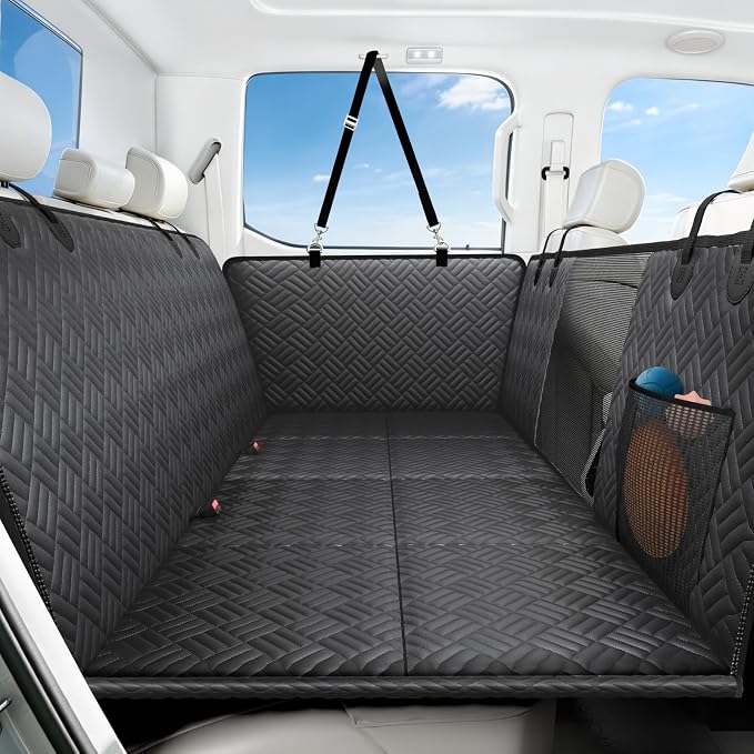 Dog Car Seat Cover for Back Seat, Hard Bottom Back Seat Extender for Dog | Supports 400lbs, Waterproof, Heavy Duty, Scratch Resistant, Dog Hammock for Full-Size Trucks/SUV, Black, 60 Inch by Unknown