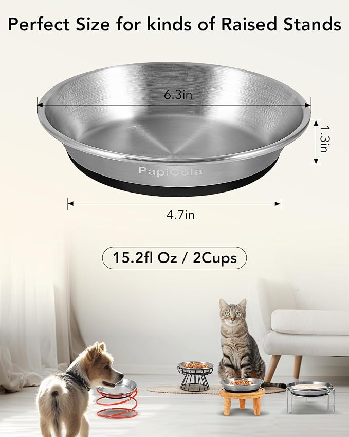 Stainless Steel Cat Bowl 4PC, Non-Slip cat Food Dishes, Metal Cat Bowl | Heavy Duty, Whisker Friendly with Wide and Shallow Design, 6.3'' Wide, 0.7mm Thick 304 Stainless Steel, Ideal Pet Dish - Image 6