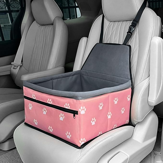 Pet Dog Booster Seat, Upgrading the Framed wall to Prevent Collapse，Breathable and Foldable Pet Car Basket，Removable andWashable pet car seat (Plush Pink) by Unknown
