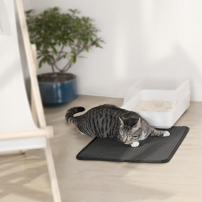 Cat Litter Trapping Mat, 24"x18" Universal Fit Litter Box Floor Mat, Hexagon Grids & Anti-Leak Base, Machine Washable, Non-Slip Kitty Mat for Most Homes, Black - Image 7