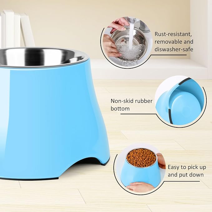 Dog Bowls,Cone Friendly Non Slip Single Dog Bowl with Stainless Steel Inner, Raised Bowls for Smll Dogs Spaniel Dogs Long Ear, High Capacity, S/1 Cup Aqua Blue - Image 4