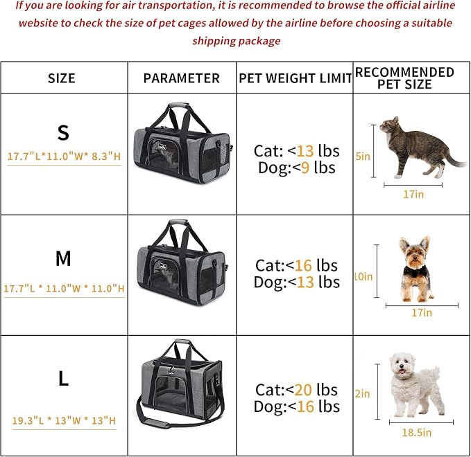 Wakytu TSA & Airline Approved Soft Pet Carrier for Cats/Dogs,17.7x11x8.3 | 3 entrances & 5 vents, waterproof rip-stop, anti-escape locks, padded strap,plane underseat,cat dog carrier - Image 4