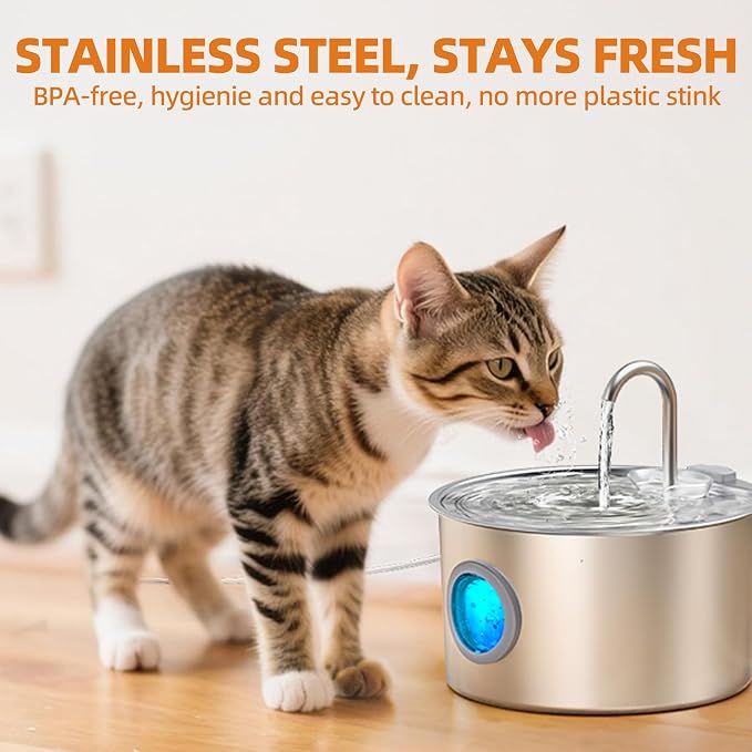 3.2L Cat Water Fountain Stainless Steel with 13 Filters Automatic Pet Water Fountain for Cats/Dogs Indoor Ultra Quiet Metal Cat Fountains for Drinking Kitty Watering Supplies for Animals - Image 2