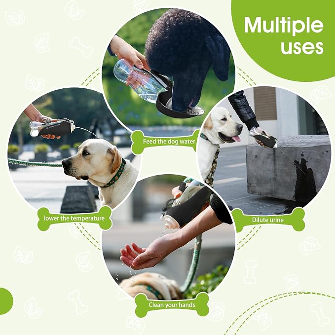 SUPERDESIGN Dog Water Bottle, Portable Dog Water Bottle for Small to Large Dogs, Leak Proof Dog Travel Water Bottle, Small Leaf Travel Water Bowl for Dogs and Dog Walking Accessories (19.6OZ, Black) - Image 7