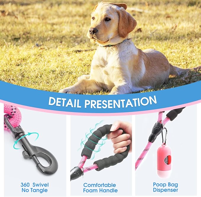 2/4/5/6 FT Dog Leash with Comfortable Padded Handle and Highly Reflective Threads for Small Medium and Large Dogs (6FT-1/2'', Pink) - Image 3