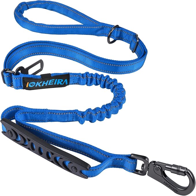 IOKHEIRA 6Ft /4Ft Dog Leash Rope for Large Dogs, Heavy Duty with Comfortable Padded Handle and Highly Reflective Threads,4-in-1 Multifunctional Dog Leashes with Car Seat Belt for Training (Blue) by IOKHEIRA