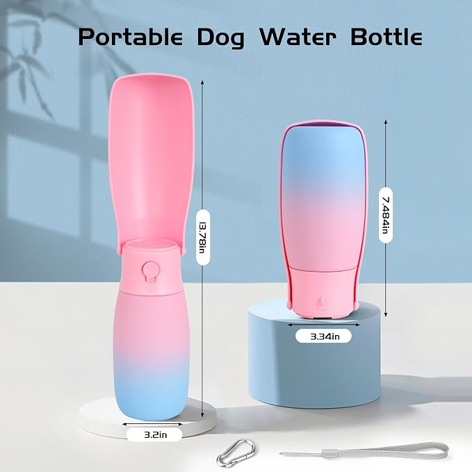 Portable Dog Water Bottle 19oz Pink | Foldable pet water dispenser, food grade plastic, ease to use for outdoor walking, hiking, travel - Image 9