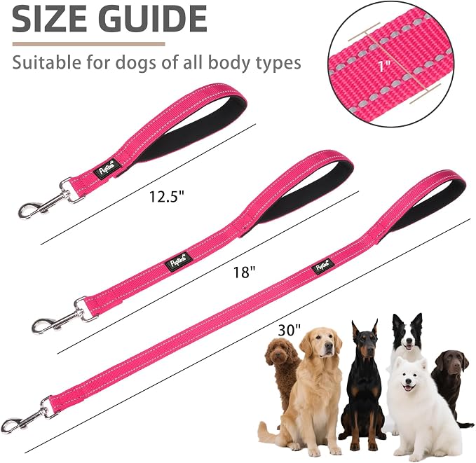 PUPTECK Reflective Short Dog Leashes 3 Pack for Walking and Training | Heavy Duty Clip with Soft Padded Handle for Medium Large Dogs Traffic Control - Image 2