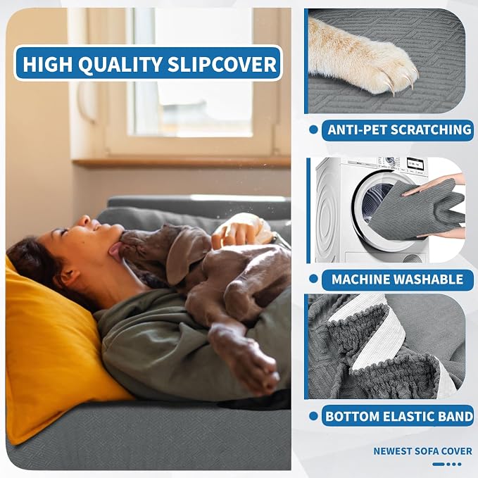 XINEAGE Stretch Jacquard XL Sofa Cover, Non Slip Sofa Slipcover for Dog | High-Stretch Fabric. Wear-Resistant, Pet Friendly. Easy Install & Washable for Living Rooms, Offices.Light Gray - Image 6