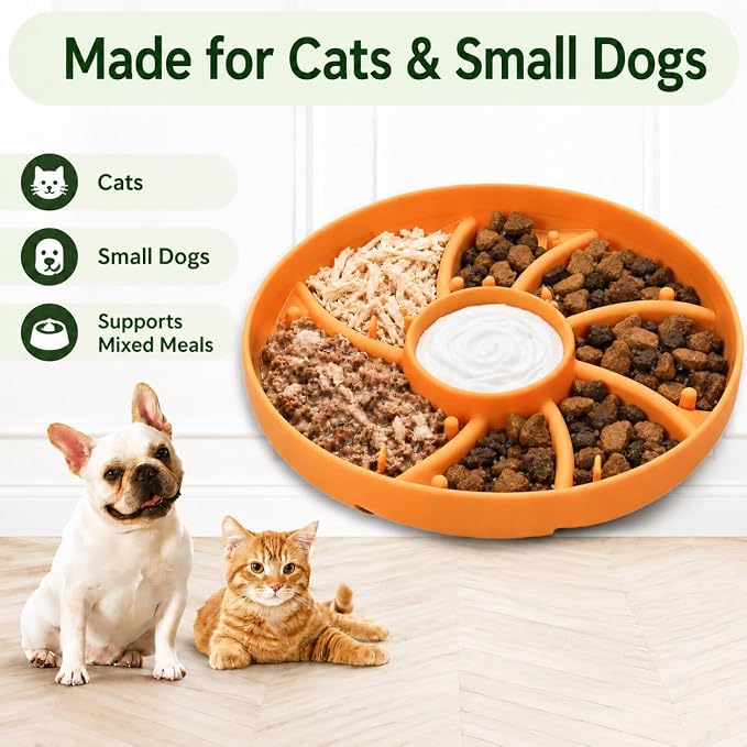 Slow Feeder Dog Bowl Silicone Suction Cup Anti Spill Dogs Cats Orange | strong suction base prevents sliding, extends mealtime, reduces anxiety, textured surface, dishwasher safe - Image 9