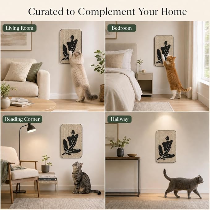 Cat Wall Scratcher, Art Cat Scratching Board for Indoor Cats | Wall Mounted Cat Scratch Pad, Water-Based Ink, Hook&Loop Strips, Floor or Wall Use, 16.7x11x1 Inch, Silent Elegance - Image 9