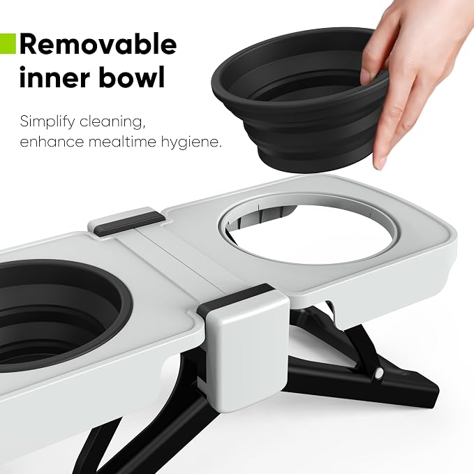 Elevated Dog Bowls Stand, Portable Travel Dog Bowls with Collapsible Silicone Double Diner Bowl, 5 Cups Capacity Food and Water Bowl with No Spill Edge Non-Slip Stand,Ideal for Medium & Large Dogs - Image 7
