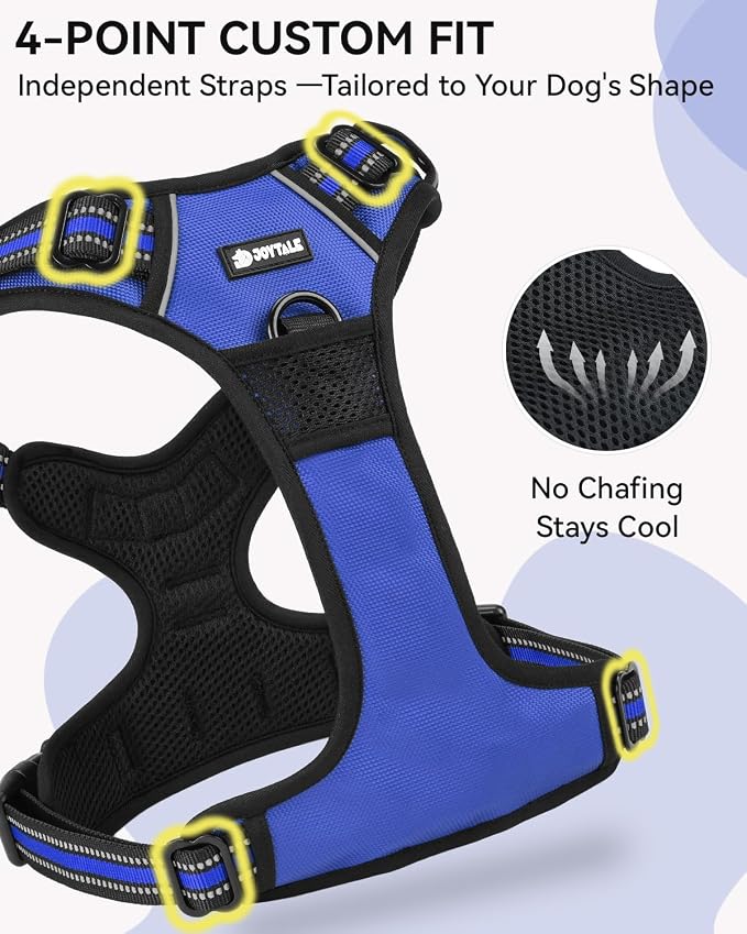 Joytale No Pull Dog Harness & Seat Belt, Easy On 3-Buckle, L, Navy Blue | Front Clip Reduces Pulling, Escape-Resistant Design, Adjustable Fit, Soft Padding for Comfort, Secure Tether for Safer Travel - Image 7