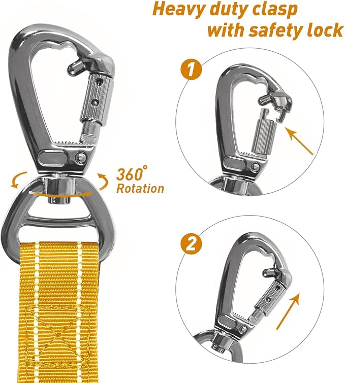 AUBELL Tactical Dog Leash Heavy Duty,4-6ft No Pull Bungee Leash,Yellow | Reflective Dog Leash for Medium Large Dogs with Comfortable Padded Double Handle,Car Seat Belt,360 Degree Rotating Carabiner - Image 7