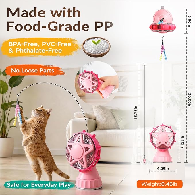 Interactive Cat Treat Dispenser Toy, 2-in-1 Slow Feeder & Wand Pink | Boredom Buster, Mental Stimulation, Puzzle Toy, Adjustable Slow Feeder, Suction Cup, Enrichment, Indoor Cats & Small Dogs - Image 7
