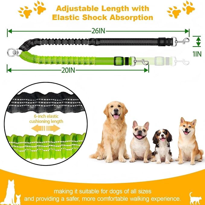 Double Dog Leash for Two Dogs, Professional No Tangle 360° Swivel Coupler with Shock Absorbing Bungee, Adjustable Length Dual-Sided Reflective Two Dogs Lead Splitter for Small Medium Large Dog - Image 2