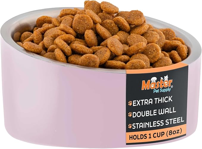 Master Pet Supply Stainless Steel Slanted Dog Cat Food Bowl 8 oz Rose | Heavy Duty Double Wall Insulated Non-Slip Elevated Bowl for French Bulldogs Pugs Cats Anti Rust Dishwasher Safe, Rose Quartz by MasterPetSupply