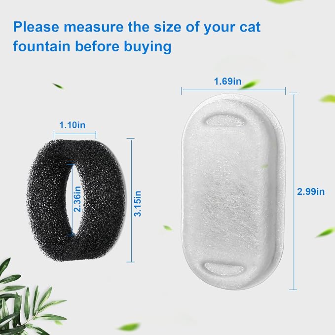 Cat Water Fountain Filters, 8 Pack Cat Fountain Filter Replacement with 8 Sponges for 3.2L/108oz Pet Water Fountain Stainless Steel - Image 6