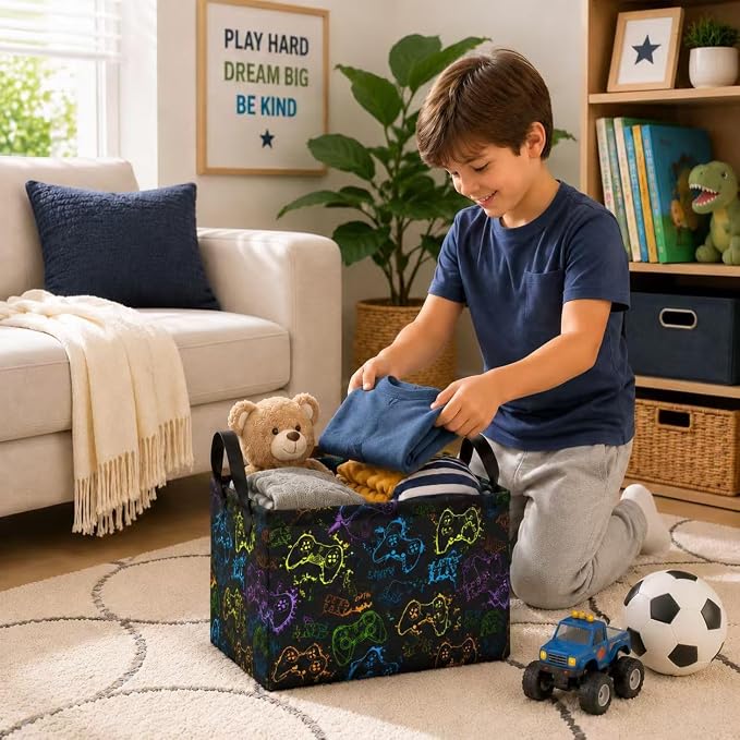 Rectangular Game Basket Storage for Boys toy Box kids Room Decor | Waterproof collapsible storage box,Rectangular Game Storage Basket,Kids toy Laundry Hamper Storage Basket Room Decor(Game) - Image 4