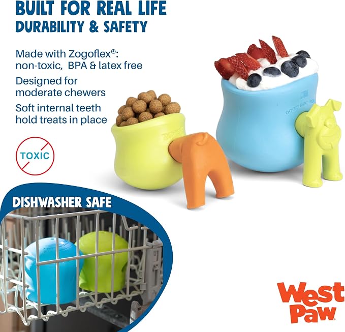 WEST PAW Zogoflex Toppl Interactive Treat Dispensing Puzzle Dog Toy for Mental Stimulation & Enrichment-Holds Kibble & Treats-Lickable, Freezable & Dishwasher Safe-Made in USA-XL-Sunflower Yellow - Image 3
