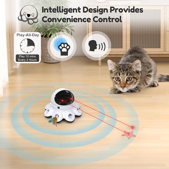 ORSDA Cat Laser Toy, 2-in-1 Interactive Automatic Motion Activated Moving 8 Holes Whack A Mole Feather, USB Rechargeable Electronic Smart Sensor Kitten Toys for Indoor Exercise - Image 5