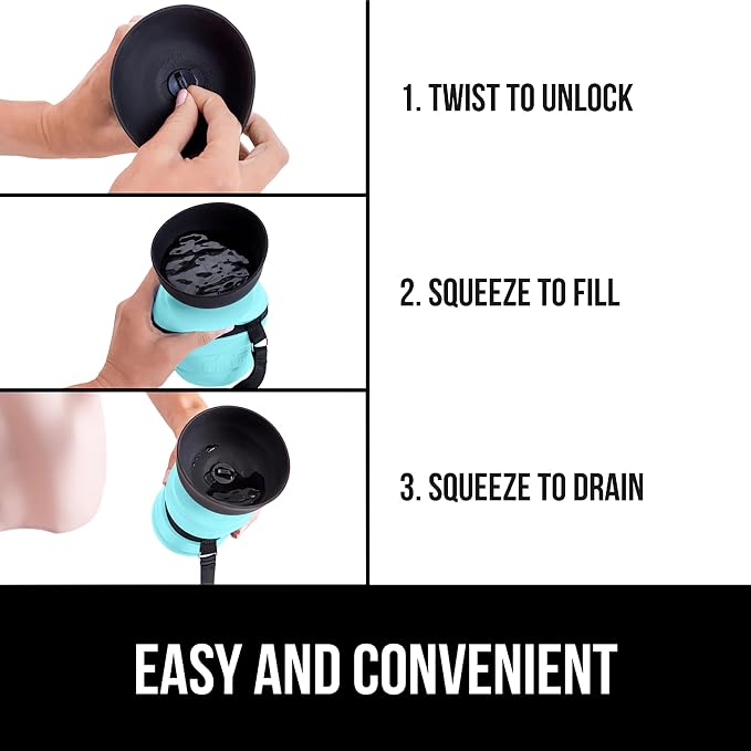 GORILLA GRIP Dog Water Bottle, Portable Water Bowl Dispenser for Dogs, 16 oz Leak Proof Pet Travel Squeeze Bottles Food Grade Silicone, Pet Stocking to Go Puppy Essentials, Turquoise - Image 7