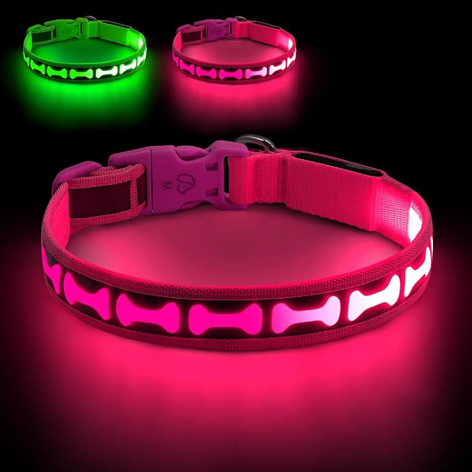 Flashseen LED Dog Collar Light Up USB-C Rechargeable, Pink, Small | Glow in the Dark Collar for Night Walking, Adjustable Waterproof Visibility Glowing Collars for Dogs by Flashseen