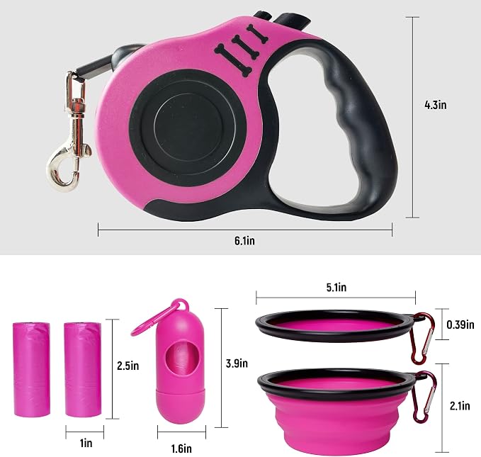 Retractable Dog Leash Automatic Telescopic Tractor Dog Tape | Pet Tape 10/16 FT Durable and Convenient, with Folding Bowl, Dispenser, Rubbish Bags, Suitable for Small and Medium Dogs - Image 2