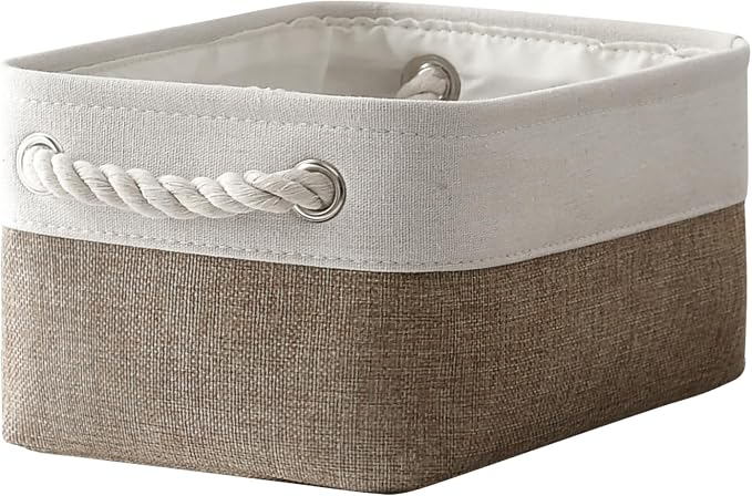 TheWarmHome Storage Basket for Organizing - 1 Pack 12x8x5.2 inch Baskets for Gifts Empty with Handles, Fabric Storage Cubes for Organizer Closet Dog Gift Cloth Toy (Whiet & Khaki) by TheWarmHome