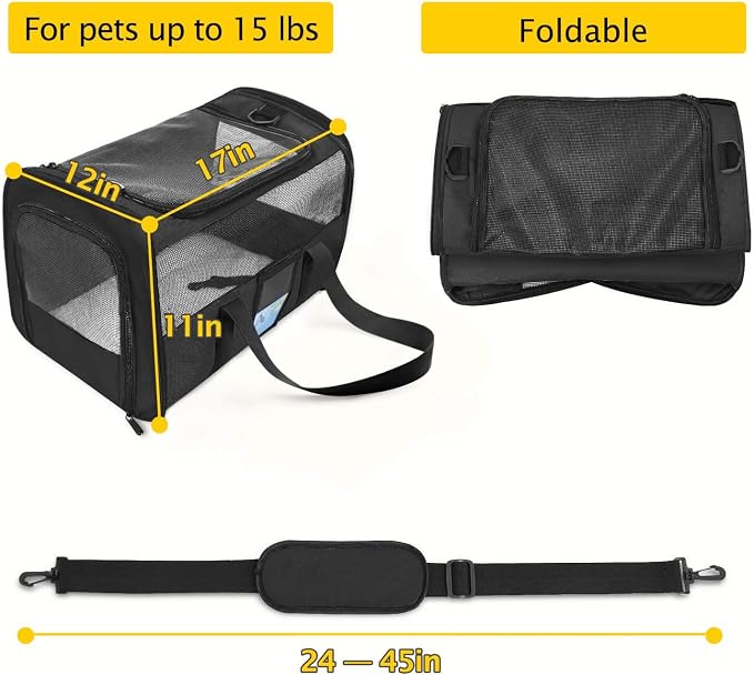 Refrze Pet Carrier Airline Approved, Cat Carriers for Medium Cats Small Cats, Soft Dog Carriers for Small Dogs, TSA Approved Pet Carrier for Cat Dog of 15 Lbs, Puppy Carrier,Black - Image 2