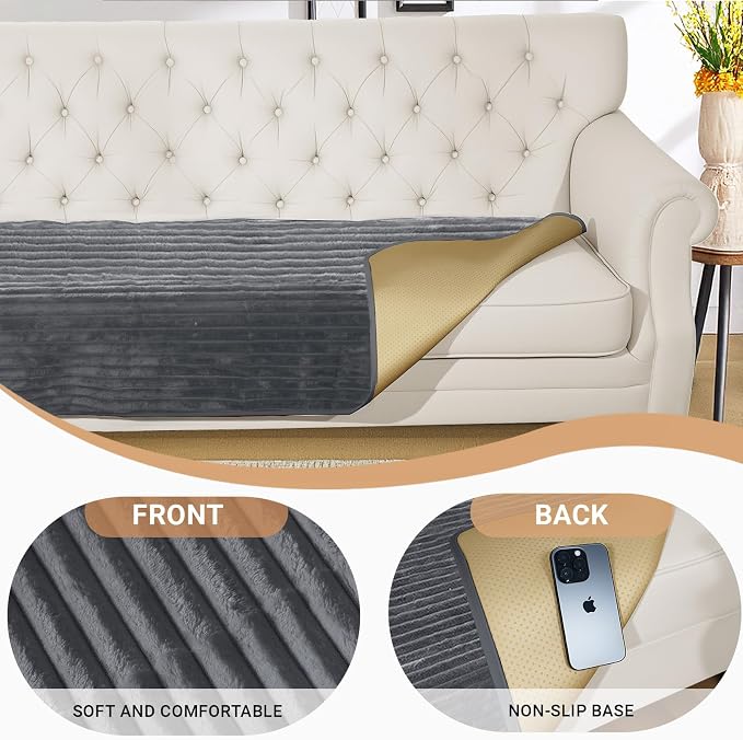 NAISI Couch Covers for Dogs Waterproof Flannel Striped Sofa Cover Pet Friendly Washable Dog Mat for Couch Anti Slip Sectional Sofa Slipcover Protector(2pcs/35"x63"+35"x70",Dark Grey) - Image 6