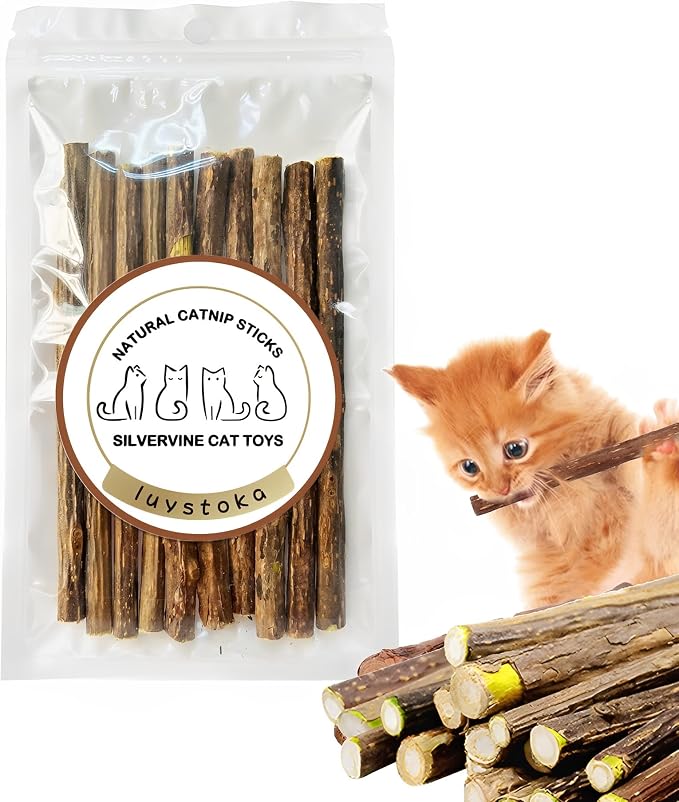 Silvervine Sticks for Cats 10PCS, Silvervine & Matatabi Catnip Toys, Indoor Kitty Chew Sticks & Wand Toys for Bored Cats by Luystoka