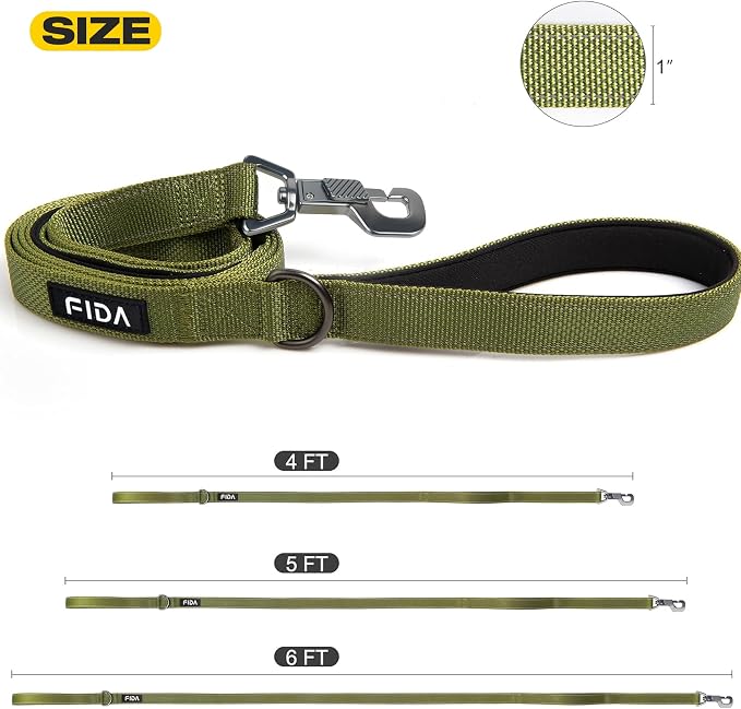 Fida Heavy Duty Dog Leash for Medium Large Dogs, 5 FT, Dual Padded Handles | Traffic Handle for Close Control, Advanced Easy Snap Hook, Reflective, Strong Nylon Webbing for Daily Walks & Training, Green - Image 5