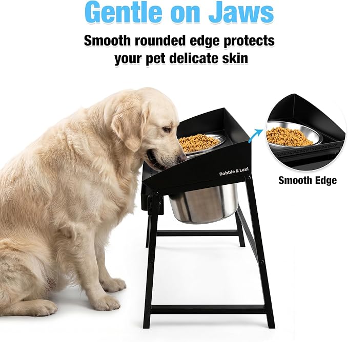 Bobbie & Laxi 15" Tilted Elevated Dog Bowl, Spill-Proof with Plastic Guard | Raised Dog Bowl with Metal Stand;Stainless Steel Food Bowl & Water Bowl Set with Splash Guard; Easy Clean Large Dog Bowl - Image 4