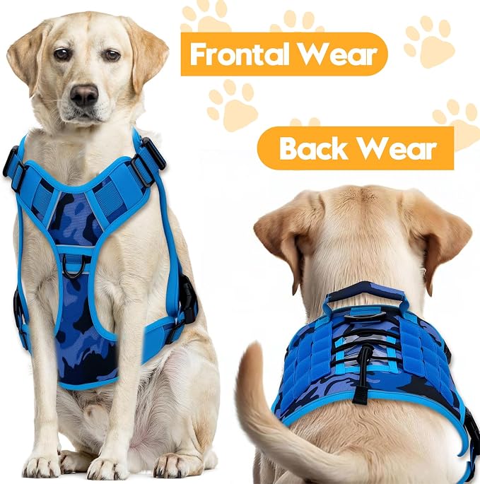 Heavy-Duty Tactical Dog Harness for Large Dogs, No Pull Adjustable Reflective Pet Vest with Molle System, K9 Military-Grade Control for Service Training, Outdoor & 10+ Breeds, Blue Camo, Large - Image 7