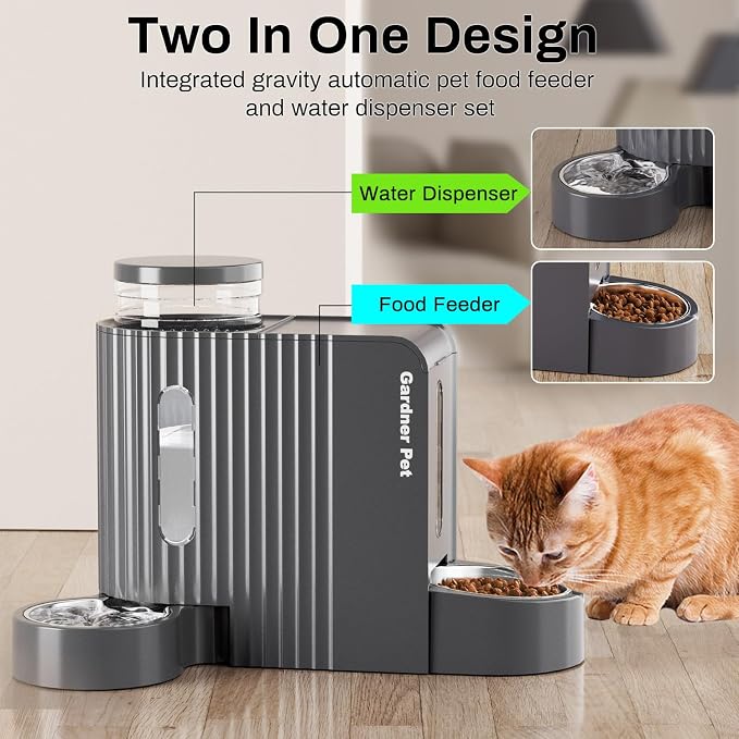 Gardner Pet Automatic Gravity Cat Food Feeder and Water Dispenser Stainless Steel Two-in-One Set Large Capacity Dispenser for Pets Dogs, Puppies, Kittens-(1.6 Gallons x 2) - Image 2