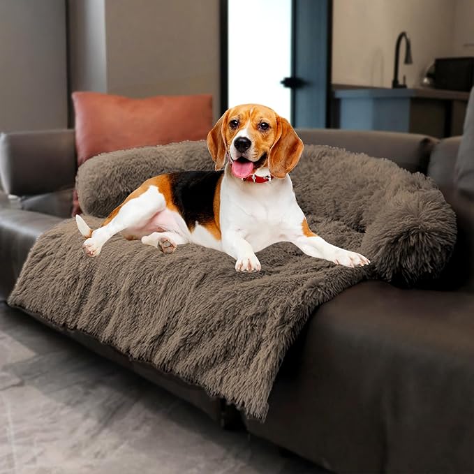Calming Dogs/Cats Bed Mats, Dog Pad Washable Removable Couch Cover, Plush Long Fur Mat for Pets, Waterproof Lining, Perfect for Small, Medium and Large Dogs and Cats (Desert Brown, 36"x31") by Tinaco