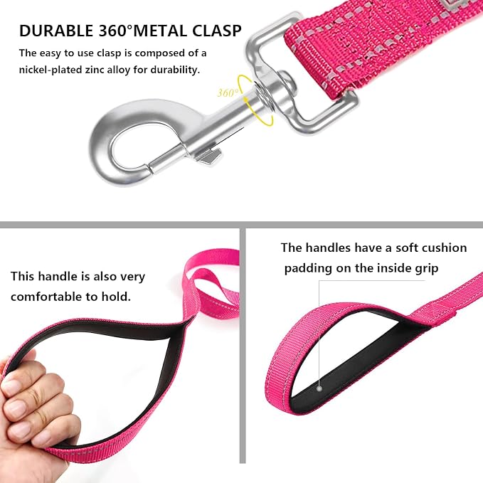 6 FT Basic Dog Leash for Small Dogs,Hot Pink | Padded Handle,Metal D-Ring,Heavy Duty Nylon Webbing, for Walking & Training - Image 4
