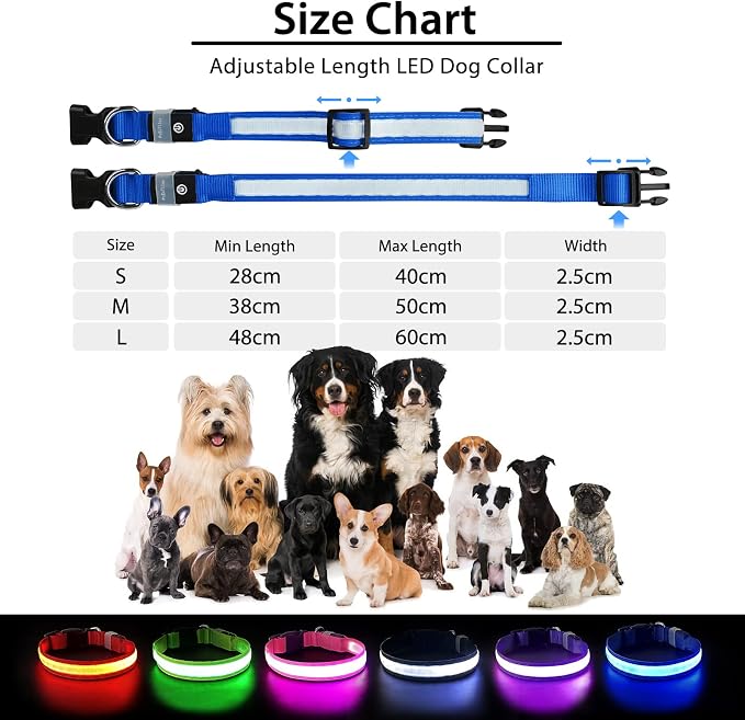 PcEoTllar Light up Dog Collar, Safe for Night Walking, Adjustable, Blue, S | Colorful RGB Light, Waterproof, For Small Medium and Large Dogs, Durable Material, USB to Charge - Image 6
