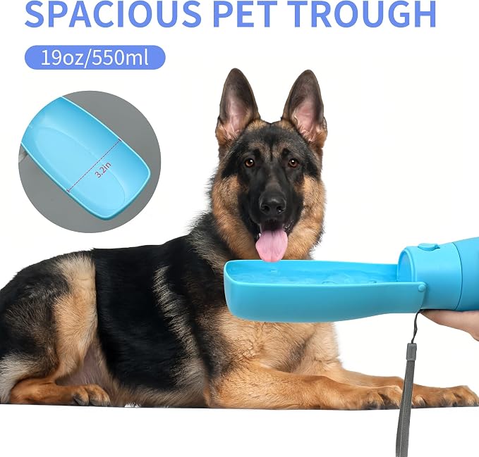 Portable Dog Water Bottle 19oz Blue | Foldable pet water dispenser, food grade plastic, ease to use for outdoor walking, hiking, travel - Image 8
