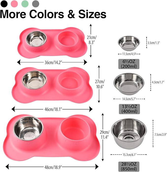 Dog Bowls 2 Stainless Steel Bowl for Pet Water and Food Feeder with Non Spill Skid Resistant Silicone Mat for Pets Puppy Small Medium Cats Dogs - Image 4