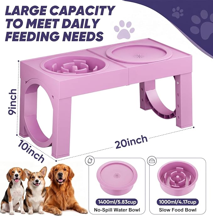 XIAZ Elevated Dog Bowls Large Breed Raised Dogs Bowl Stand Large/Medium Sized Dog Slow Feeder Dogs Bowls Food Water Stands 5 Heights Adjustable 9/11/12/14in Pet Feeder Dish Station - Image 8