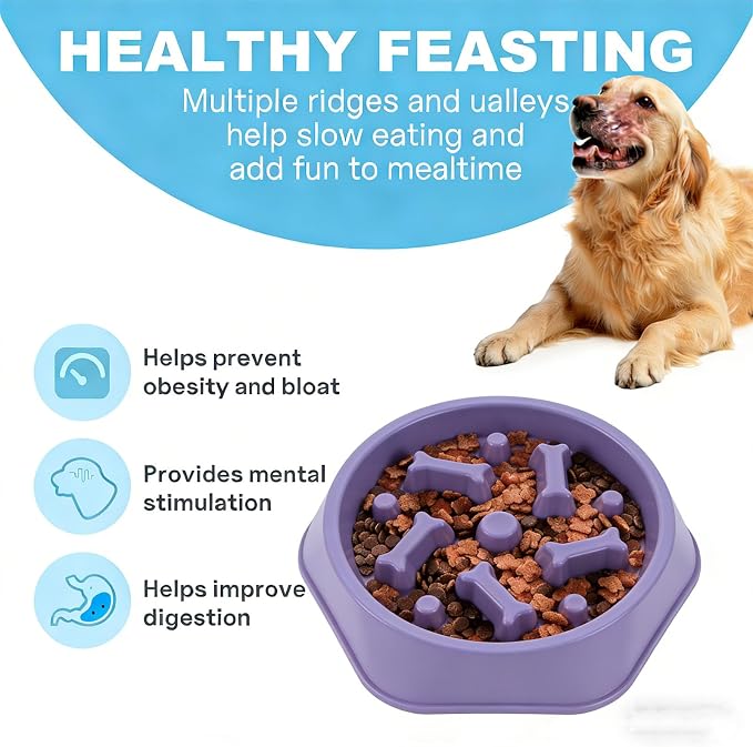 Slow Feeder Dog Bowls Anti Gulping Reduces Gastric Burden Prevents Bloat and Digestive Issues Safe Durable Material Easy to Clean Puppy Slow Feeder Bowl for Healthy Eating Excess Energy Management - Image 2