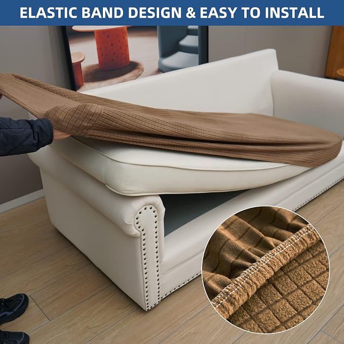 Eismodra Couch Covers for 3 Cushion Couch Sofa Magic Stretch Sofa Slipcover for Dogs Pet L Shape 2 Seat Replacement Furniture Protector,Light Brown Length 65-78 inches(Only 1 Piece) - Image 4