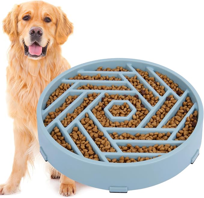 TOBYTO Slow Feeder Dog Bowls Large Medium Breed,Anti-Choking Slow Eating Dog Food Bowl,Non Slip Pet Slower Food Feeding Bowls Large Puzzle Slow Feeder Bloat Stop Maze Dog Dishes,Mist Blue by TOBYTO