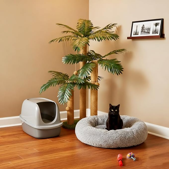 LEMONDA 31.5Inch Cat Scratching Post | Cat Scratcher Tree, Cat Scratching Posts,3 Scratching Poles,2 Interactive Dangling Balls, For Indoor Kitten & Adult Cats - Image 2