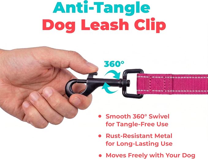 Best Pet Supplies Voyager Nylon Dog Leash - 6ft Fuchsia, Large | 6ft in Length, 1" in Width, Reflective, Soft Neoprene Handle, Heavy Duty Metal Clips for Running, Walking & Training - Image 7