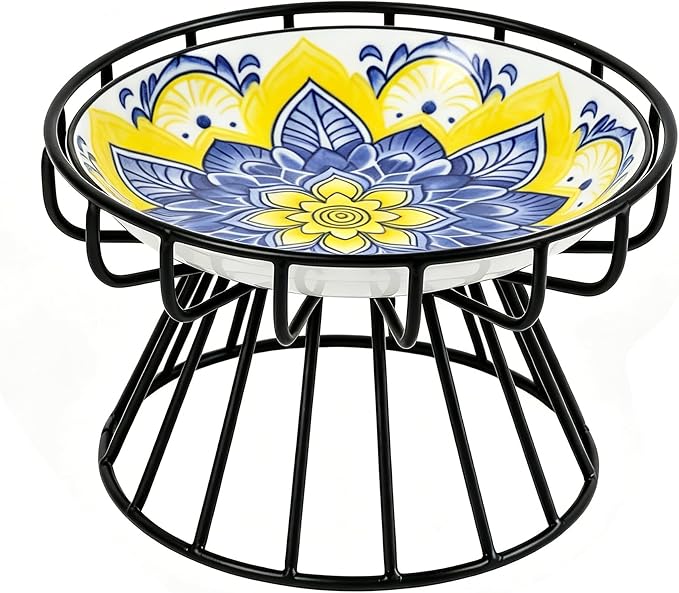 Elevated Ceramic Cat Bowl, Neck Protective, Whisker-Friendly, Dishwasher Safe, Suitable for Cats and Puppies(Bohemian Style) by Unknown