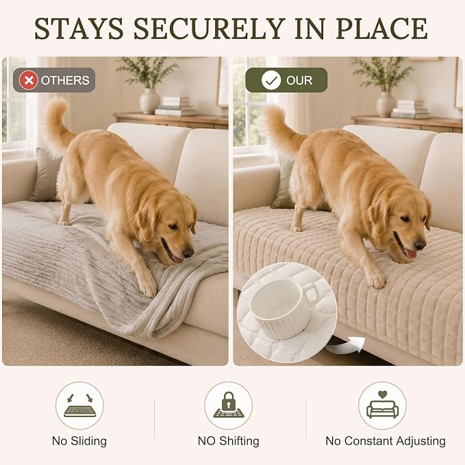 Smiry Velvet Couch Cover for Dogs, Non Slip Soft Sofa Protector for Pets | Washable Sofa Cover for Cats, Cozy Furniture Protector Against Pet Hair, Scratches, Fits Sectional Sofa(Apricot, 36"x82.7") - Image 3